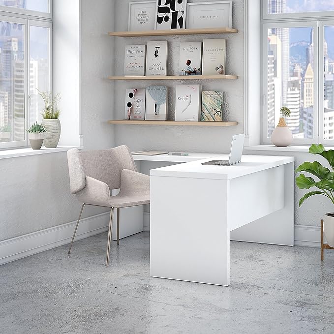 Office by kathy ireland Echo L Shaped Desk, Pure White/Pure White (ECH026PW) - LeafyLoom