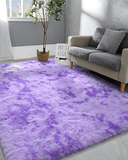 5x8 Large Area Rugs for Living Room, Super Soft Fluffy Modern Bedroom Rug, Tie-Dyed Purple Indoor Shag Fuzzy Carpets for Girls Kids Nursery Room Home Decor - LeafyLoom