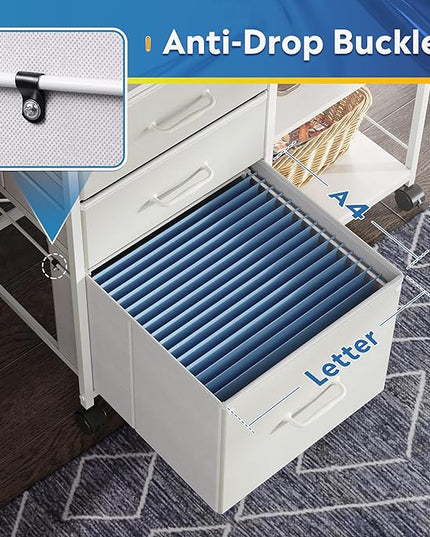 DEVAISE 3 Drawer Mobile File Cabinet, Rolling Printer Stand with Open Storage Shelf, Fabric Lateral Filing Cabinet fits A4 or Letter Size for Home Office, White - LeafyLoom