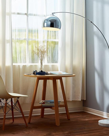 Teamson Home Arquer 68.1" Arc Floor Lamp for Living Rooms, Home Offices, Dining Rooms, Bedrooms with Faux White Marble Base and Chrome Bell Shade - LeafyLoom