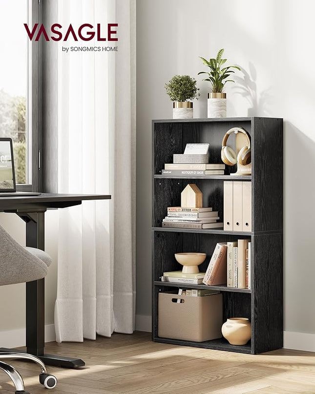 VASAGLE Bookshelf, 23.6 Inches Wide, 4-Tier Open Bookcase with Adjustable Storage Shelves, Floor Standing Unit, Ebony Black ULBC164T56 - LeafyLoom