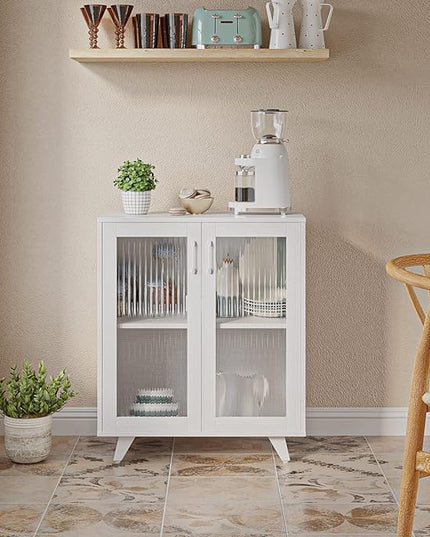 Panana Kitchen Buffet Server Table Accent Sideboard Cupboard Server Buffet Console Table with Doors Cabinet (27inch, white) - LeafyLoom