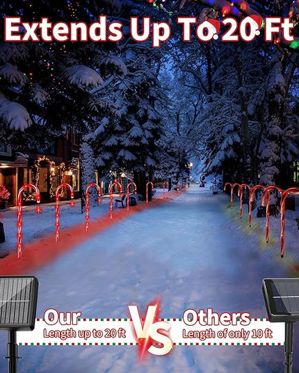 AOSEA Christmas Decorations Outdoor, 80 Red LEDs Solar Christmas Candy Cane Lights, 10 Pack Solar Pathway Lights with 8 Lighting Modes, Waterproof Solar Lights for Yard, Walkway, Lawn, Garden Decor AOSEA