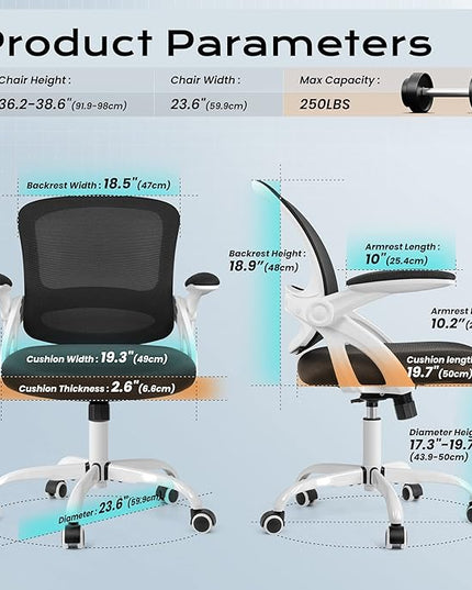 KERDOM Office Chair, Ergonomic Desk Chair, Mesh Computer Chair Height Adjustable, Comfy Swivel Task Chair with Wheels and Flip-up Arms - LeafyLoom