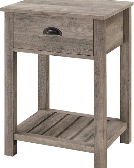 Walker Edison Farmhouse Square Side Accent Table Set-Living-Room Storage End Table with Storage Door Nightstand Bedroom, 18 Inch, Grey Wash - LeafyLoom