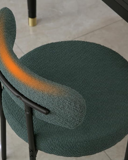 DYHOME Green Dining Chairs Set of 6, Mid-Century Modern Dining Chairs, Kitchen Dining Room Chairs, Curved Backrest Round Upholstered Boucle Sherpa Dining Chair with Black Metal Legs - LeafyLoom