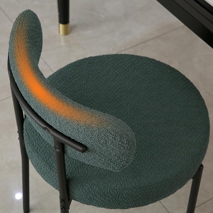DYHOME Green Dining Chairs Set of 2, Mid-Century Modern Dining Chairs, Kitchen Dining Room Chairs, Curved Backrest Round Upholstered Boucle Sherpa Dining Chair with Black Metal Legs - LeafyLoom