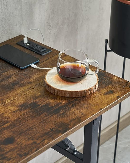 Frylr Foldable Desk 31.5'',Small Desks for Small Spaces with Power Outlet and USB Ports Charging Station,folding computer desk,Home Office Collapsible Desk,Stable Metal Frame,Rustic Brown - LeafyLoom