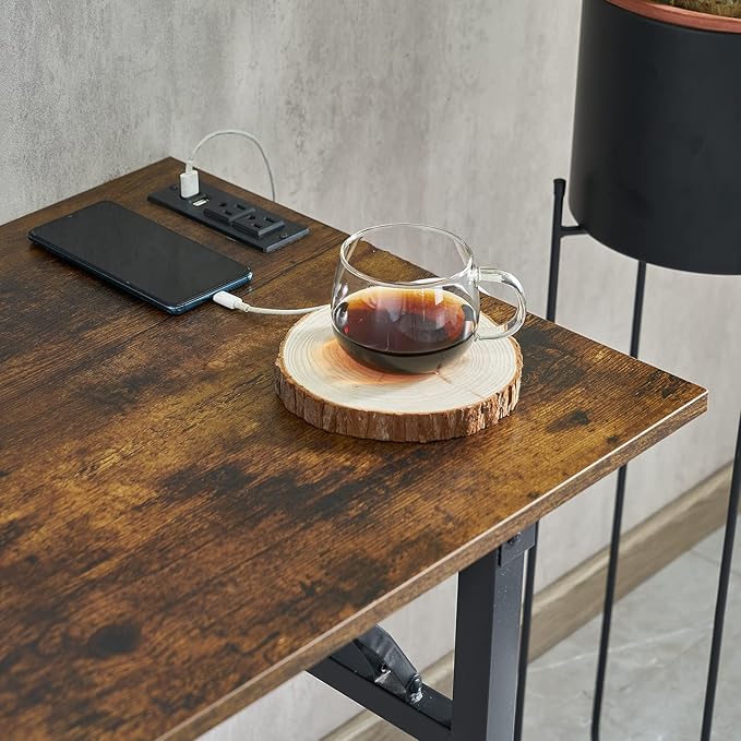 Frylr Foldable Desk 31.5'',Small Desks for Small Spaces with Power Outlet and USB Ports Charging Station,folding computer desk,Home Office Collapsible Desk,Stable Metal Frame,Rustic Brown - LeafyLoom