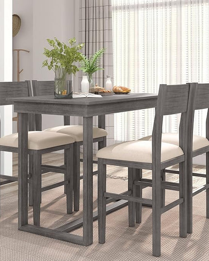 Farmhouse Style Counter Height Minimalism 1 Rectangular Chairs, Easy Clean & Assembly, Room, Kitchen, Small Place, 5 Piece Dining Table Set, Gray 4 - LeafyLoom