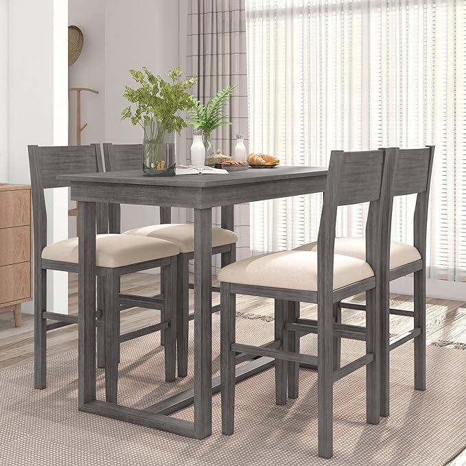 Farmhouse Style Counter Height Minimalism 1 Rectangular Chairs, Easy Clean & Assembly, Room, Kitchen, Small Place, 5 Piece Dining Table Set, Gray 4 - LeafyLoom