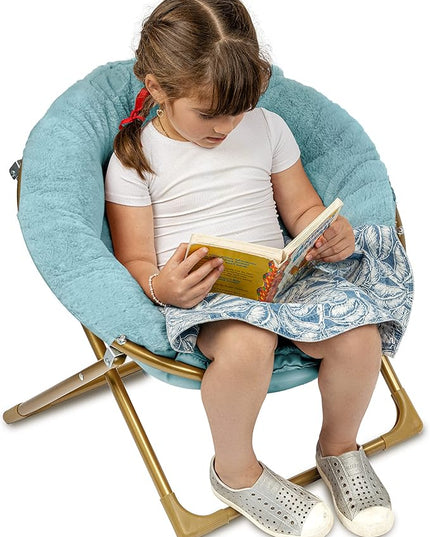 Milliard Mini Cozy Chair for Kids, Sensory Faux Fur Folding Saucer Chair for Toddlers, Blue - LeafyLoom
