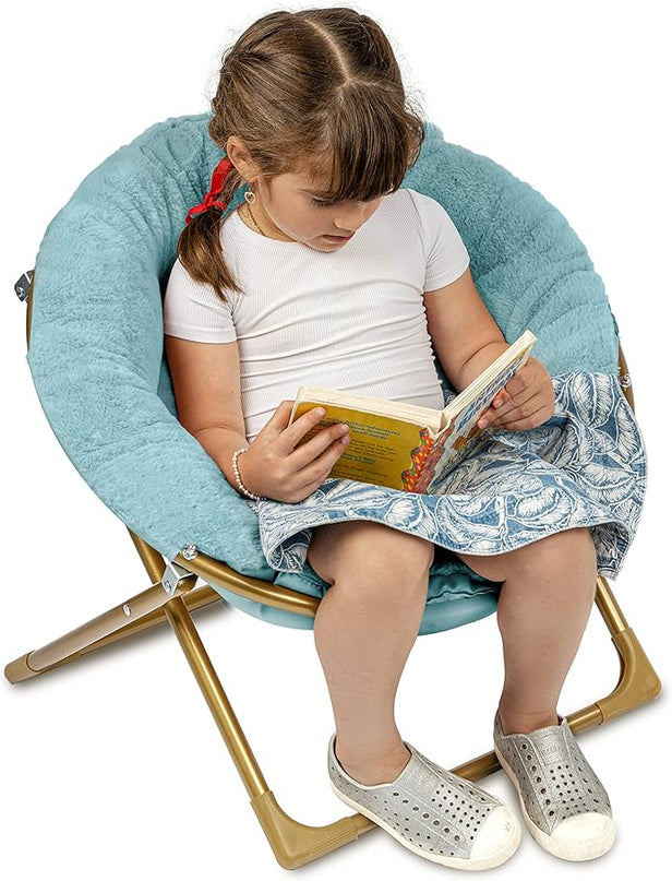 Milliard Mini Cozy Chair for Kids, Sensory Faux Fur Folding Saucer Chair for Toddlers, Blue - LeafyLoom