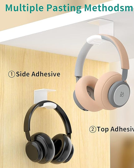 HomeMount Headphone Hook Under Desk - Headphone Holder Under Table, Adhesive Gaming Headphone Stand Hanger Desk Mount for Most Headphone（White） - LeafyLoom