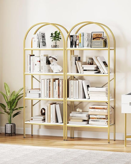 YITAHOME Gold Bookshelf and Bookcase, 71.3” Tall Modern Open Arched Book Shelf, 4-Tier Freestanding Storage Display Rack Shelves for Bedroom,Living Room,Office,Kitchen, White&Gold - LeafyLoom