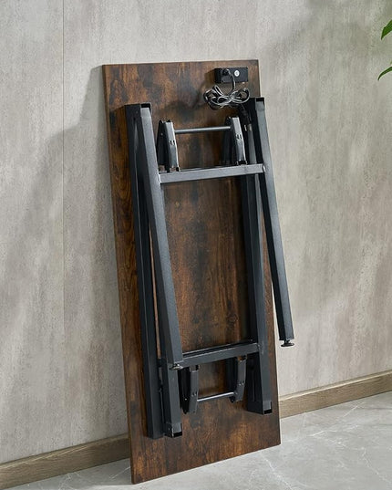 Frylr Foldable Desk 31.5'',Small Desks for Small Spaces with Power Outlet and USB Ports Charging Station,folding computer desk,Home Office Collapsible Desk,Stable Metal Frame,Rustic Brown - LeafyLoom