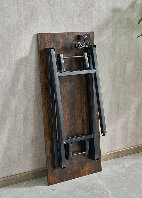 Frylr Foldable Desk 31.5'',Small Desks for Small Spaces with Power Outlet and USB Ports Charging Station,folding computer desk,Home Office Collapsible Desk,Stable Metal Frame,Rustic Brown - LeafyLoom