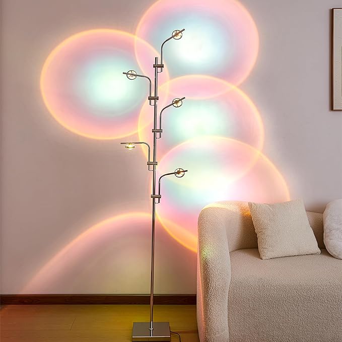 Unique 5 Multi Head Sunset Lamp Projector LED Corner Floor Lamps for Live Ambient Lighting in Living Rooms, Bedrooms, Dining Rooms and Bars Mood Lighting - LeafyLoom