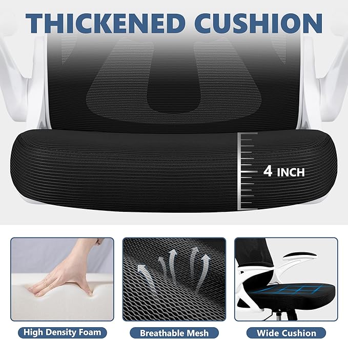 Office Chair Desk Chair, Ergonomic Mesh Computer Chair Home Office Desk Chairs, Swivel Task Chair Mid Back Breathable Rolling Chair with Adjustable Lumbar Support Flip Up Armrest (White) - LeafyLoom