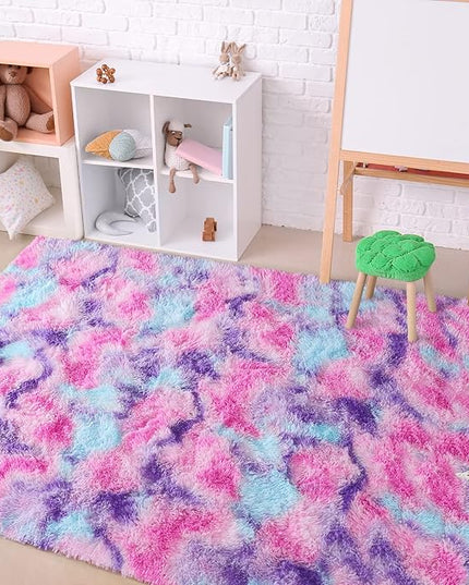 AROGAN Soft Rainbow Area Rugs for Girls Room 6x9 Feet, Fluffy Girls Bedroom Rugs, Princess Rug, Cute Colorful Carpet for Kids Teens Nursery Toddler, Hot Pink - LeafyLoom