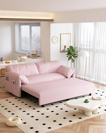Oversized 3 in 1 Loveseat Sleeper Sofa Bed,Queen Size Love Seats W/Pull Out Couch and Padded Armrests Convertible Spacious Sofabed with Side Storage Pocket for Home Office Apartment Living Room - LeafyLoom