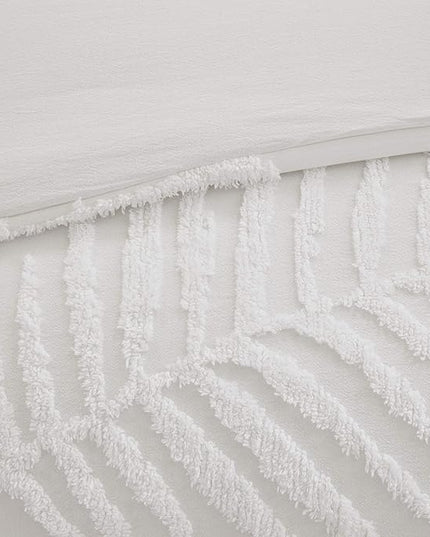 Madison Park Tufted Chenille Cotton Comforter, All Season Bedding Set, Matching Shams, Bahari, Coastal Palm Leaf Off White King/Cal King(104"x92") 3 Piece - LeafyLoom