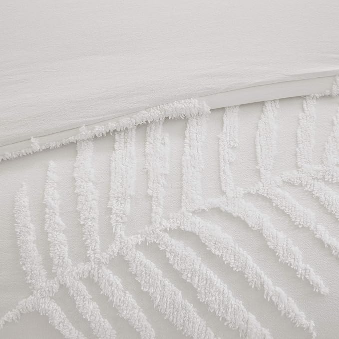 Madison Park Tufted Chenille Cotton Comforter, All Season Bedding Set, Matching Shams, Bahari, Coastal Palm Leaf Off White King/Cal King(104"x92") 3 Piece - LeafyLoom