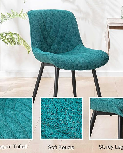 Velvet Dining Chairs Set of 2, Boucle Upholstered Dining Room Chairs with Curved Backrest for Kitchen Living Room Dining Room, Peacock Green - LeafyLoom