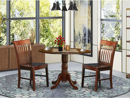 East West Furniture Dublin 3 Piece Kitchen Set for Small Spaces Contains a Round Table with Dropleaf and 2 Dining Room Chairs, 42x42 Inch, DLNO3-MAH-W - LeafyLoom