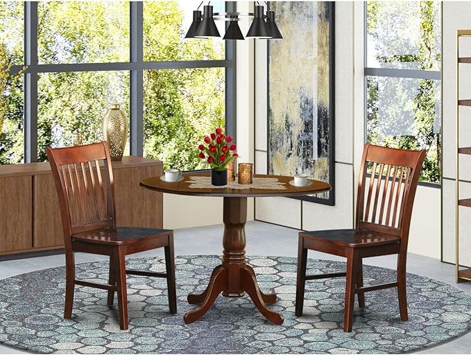 East West Furniture Dublin 3 Piece Kitchen Set for Small Spaces Contains a Round Table with Dropleaf and 2 Dining Room Chairs, 42x42 Inch, DLNO3-MAH-W - LeafyLoom