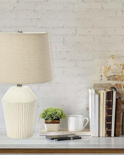 Creative Co-Op 13" Round Stoneware Desk Lamp, White - LeafyLoom