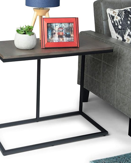 SIMPLIHOME Ward SOLID MANGO WOOD and Metal 28 inch wide Square C Side Table in Warm Grey, for the Living Room and Bedroom - LeafyLoom