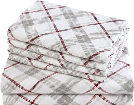 Comfort Spaces Cotton Flannel Breathable Warm Deep Pocket Sheets with Pillow Case Bedding, King, Grey/Red Plaid 4 Piece - LeafyLoom