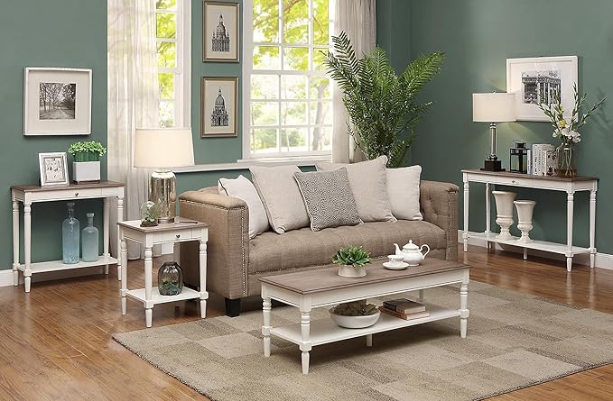 Convenience Concepts French Country Coffee Table with Shelf, Driftwood/White - LeafyLoom