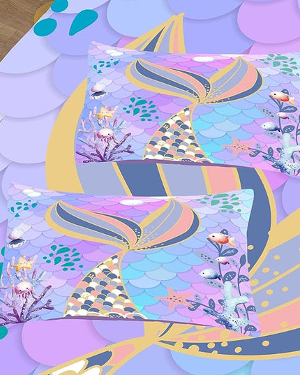 NINENINE Teal Purple Mermaid Comforter Set,Mermaid Tail Bedding Set,Twin Size Bedding Sets for Girls,Colorful Glitter Comforter Sets for Kids with 1 Comforter 1 Pillowcase… - LeafyLoom
