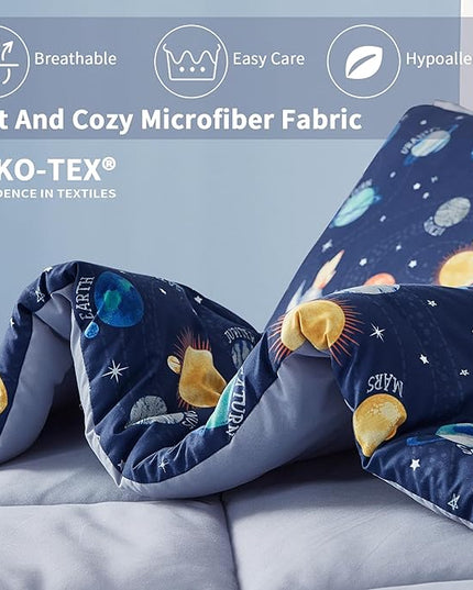 Kids Bedding Set for Boys, Twin Size 5 Pieces Space Themed Bed in a Bag, Super Soft Lightweight Microfiber Comforter Set with Sheets, Hotel Quality Durable Children Bed Set - LeafyLoom