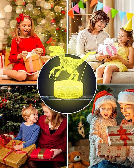 Dinosaur Toys 3D Dinosaur Night Light, 4 Pieces 3D Dinosaur Lamp Toy with 16 Color Changes and Remote Control, Dinosaur Toy Gifts for Kids Boys Girls from 3 4 5 6+ Years - LeafyLoom