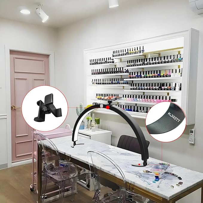 Half Moon Light Nail Desk Lamp, 40W 29 inch Stepless Bi-Color and Brightness Nail Table Light with Wire Controller & Remote for Nail Art Tech Manicure Eyelash Tattoo Crafts - LeafyLoom