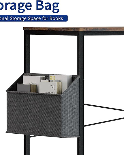 Pamray 47 Inch Computer Desk for Small Spaces with Storage Bag, Home Office Work Desk with Headphone Hook, Small Office Desk Study Writing Table - LeafyLoom