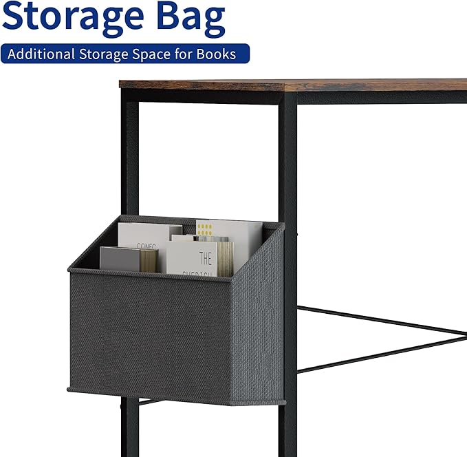 Pamray 47 Inch Computer Desk for Small Spaces with Storage Bag, Home Office Work Desk with Headphone Hook, Small Office Desk Study Writing Table - LeafyLoom