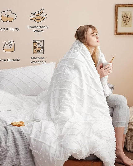 Bedsure California King Comforter Set - White Comforter, Boho Tufted Shabby Chic Bedding Comforter Set, 3 Pieces Farmhouse Bed Set for All Seasons, Fluffy Soft Bedding Set with 2 Pillow Shams - LeafyLoom