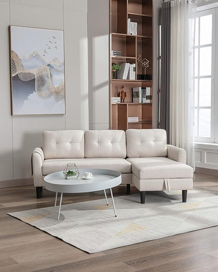 72.44" L-Shaped Reversible Sectional Sofa w/Pull Out Bed & Storage Chaise Lounge,Interior Furniture Comfy Sleeper Corner Couch with 3 Throw Pillows and Pockets,for Dorm,Apartment, Beige-1 - LeafyLoom