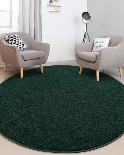 Round Area Rugs for Bedroom Living Room, 5x5 Dark Green Super Soft Comfy Thickened Memory-Foam Indoor Circle Carpet, Modern Aesthetic Minimalist Carpet for Boys Girls Adults Nursery Home Décor - LeafyLoom