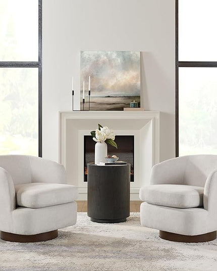 Swivel Accent Chair Modern Barrel Armchair with Wood Base for Bedroom Reading Waiting Living Room, Cream - LeafyLoom