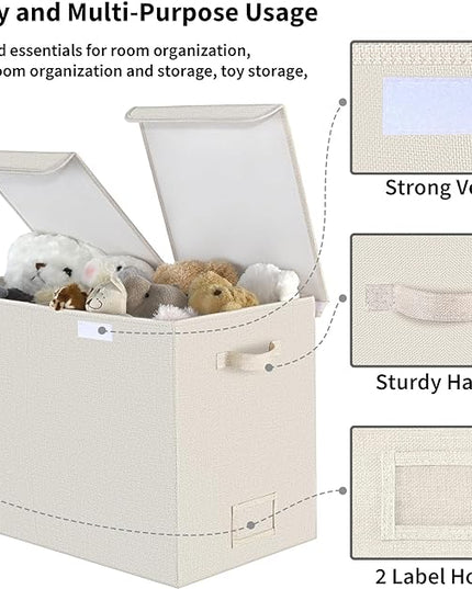 GRANNY SAYS Toy Chest with Lids, Foldable Toy Storage Organizer with Handles, Stuffed Animal Storage for Nursery Room Playroom, Living Room, Large Toy Box for Boys and Girls, Light Brown - LeafyLoom