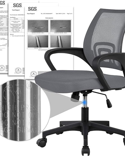 Yaheetech Office Chair Mid Back Executive Task Swivel Rolling Gaming Lumbar Support Modern Desk Computer Ergonomic Mesh Embody Chair Rolly Study Chair with Armrests, Dark Grey - LeafyLoom