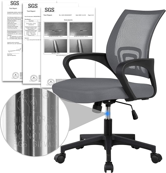 Yaheetech Office Chair Mid Back Executive Task Swivel Rolling Gaming Lumbar Support Modern Desk Computer Ergonomic Mesh Embody Chair Rolly Study Chair with Armrests, Dark Grey - LeafyLoom
