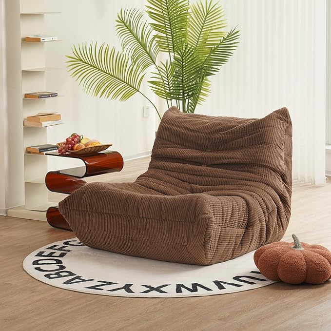 N&V Fireside Chair, Mid Century Armless Floor Sofa, Soft Premium Corduroy Floor Lounge Chair, Foam Sofa Accent Chair for Living Room Bedroom and Office Brown Sugar - LeafyLoom