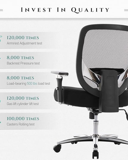 COLAMY Big and Tall Office Chair 500lbs, Heavy Duty Ergonomic Mesh Chair, Computer Executive Desk Chair with Wide Thick Seat, 4D Armrests, Adjustable Lumbar Support and Tilt-Black - LeafyLoom