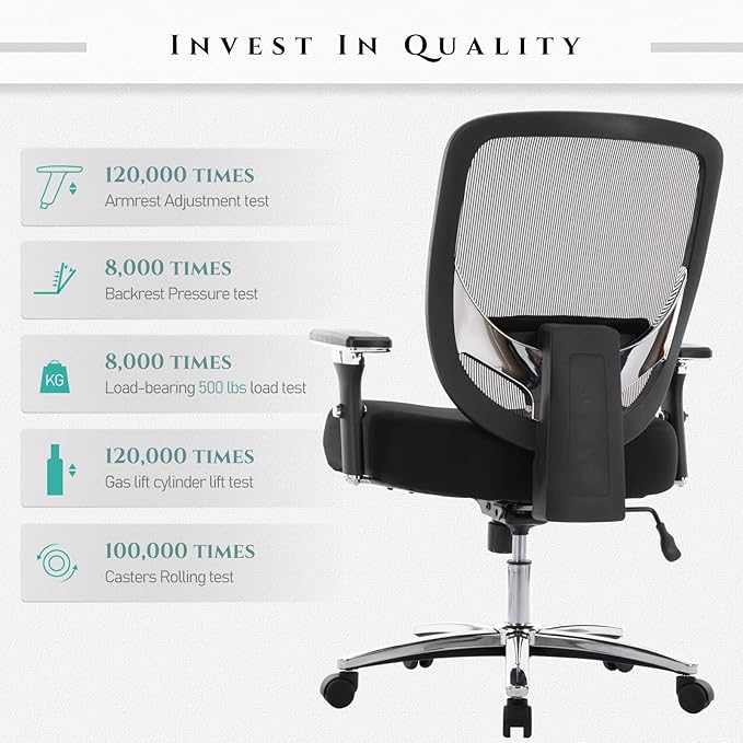 COLAMY Big and Tall Office Chair 500lbs, Heavy Duty Ergonomic Mesh Chair, Computer Executive Desk Chair with Wide Thick Seat, 4D Armrests, Adjustable Lumbar Support and Tilt-Black - LeafyLoom